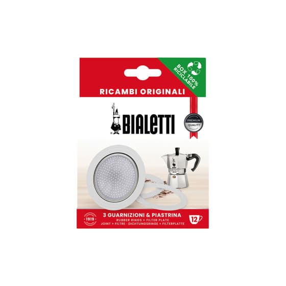 Gaskets and filter plate for Bialetti alum. 12-cup moka pots