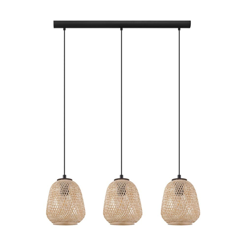 Eglo Debly Triple Wicker Pendant Light  - Black  - EGO Lighting