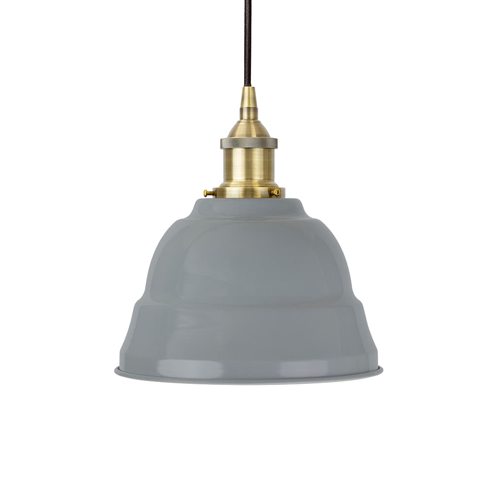Soho Lighting French Grey Lincoln Painted Pendant Light with Antique Brass Lamp Holder and Black Twisted Cable