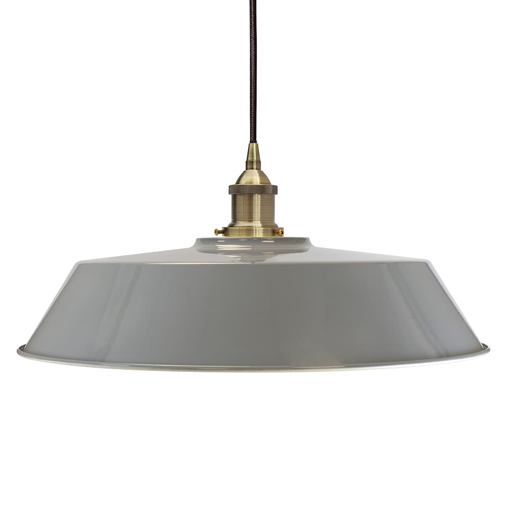 Soho Lighting French Grey Large Chancery Painted Pendant Light with Antique Brass Lamp Holder and Black Twisted Cable
