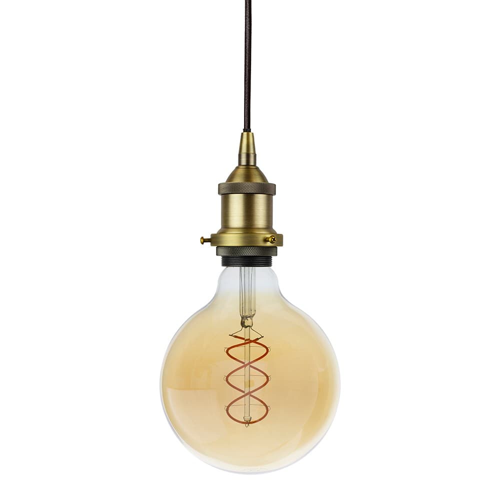 Soho Lighting Matt Antique Brass Decorative Bulb Holder with Black Round Cable