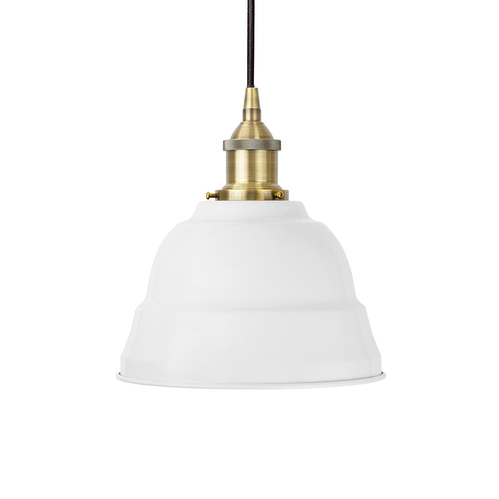 Soho Lighting White Lincoln Painted Pendant Light with Antique Brass Lamp Holder and Black Twisted Cable