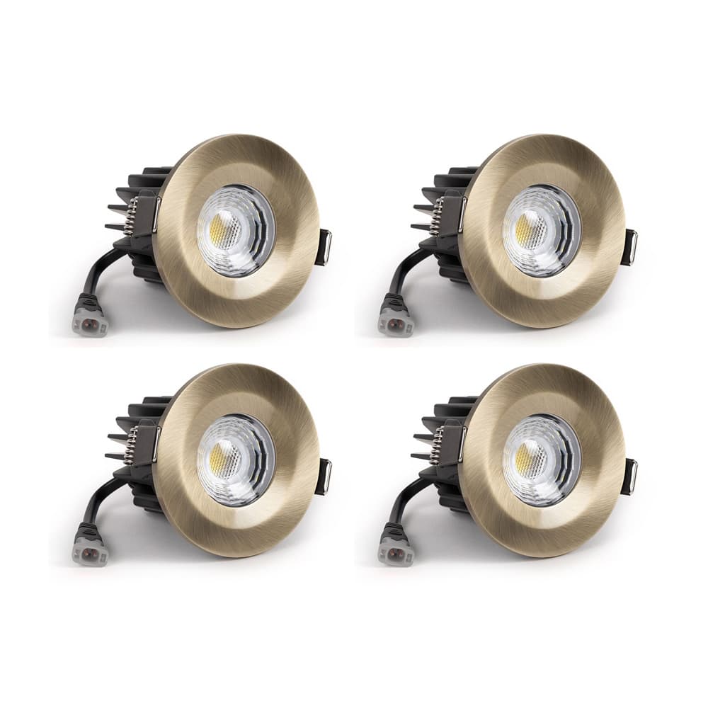 4 Pack - Soho Lighting Antique Brass LED Downlights - Fire Rated - Fixed - IP65 - CCT Switch - High CRI - Dimmable