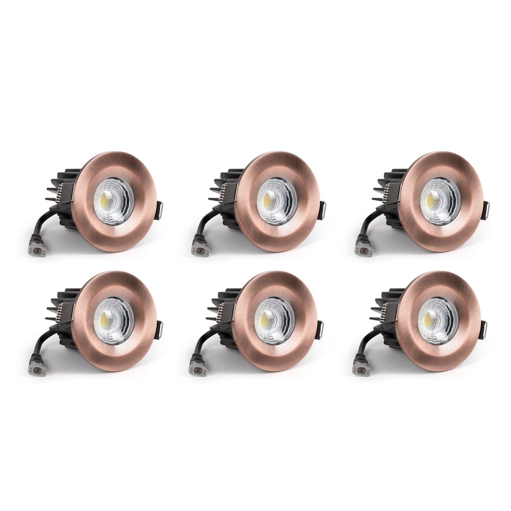 6 Pack - Soho Lighting Antique Copper LED Downlights - Fire Rated - Fixed - IP65 - CCT Switch - High CRI - Dimmable