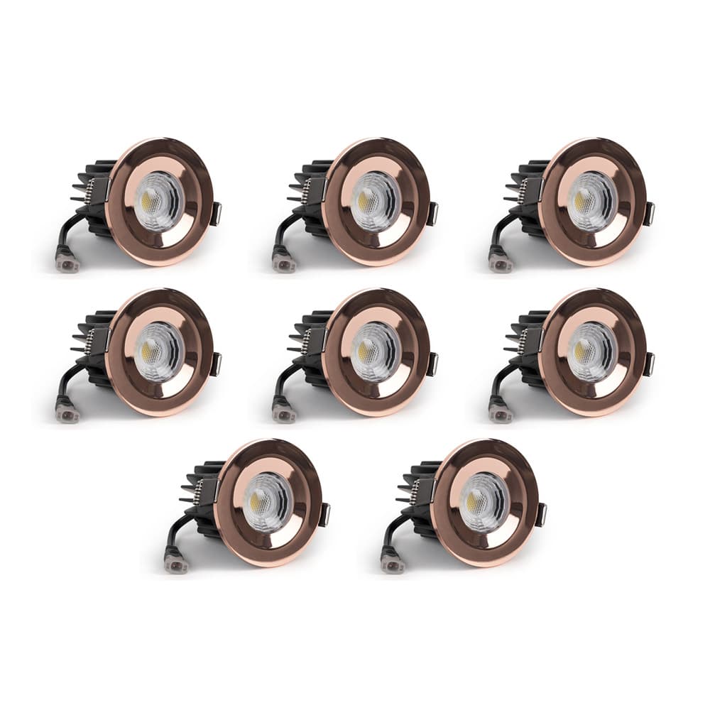 8 Pack - Soho Lighting Rose Gold LED Downlights - Fire Rated - Fixed - IP65 - CCT Switch - High CRI - Dimmable
