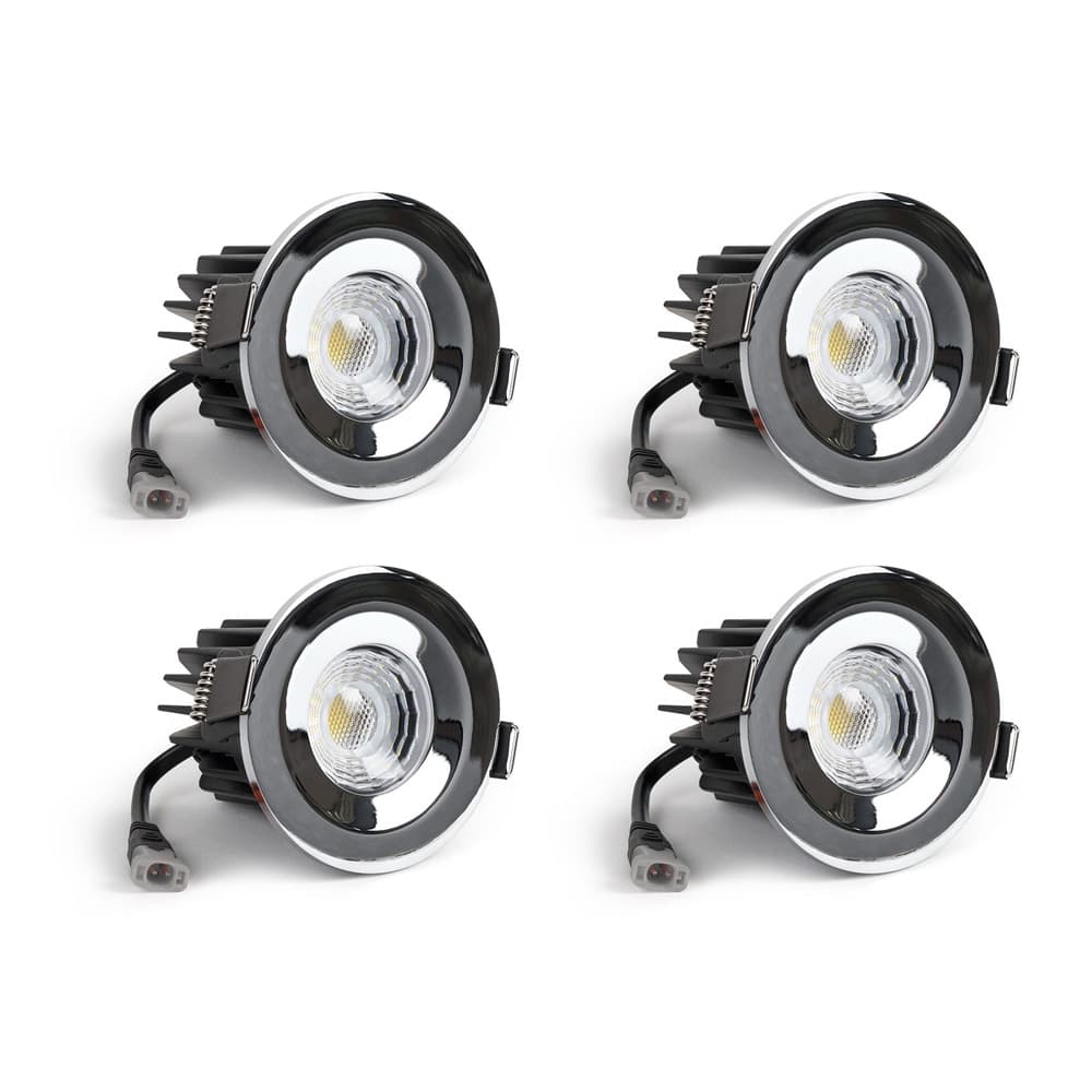4 Pack - Soho Lighting Polished Chrome LED Downlights - Fire Rated - Fixed - IP65 - CCT Switch - High CRI - Dimmable