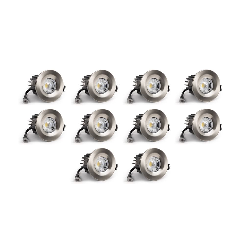 10 Pack - Soho Lighting Brushed Chrome LED Downlights - Fire Rated - Fixed - IP65 - CCT Switch - High CRI - Dimmable