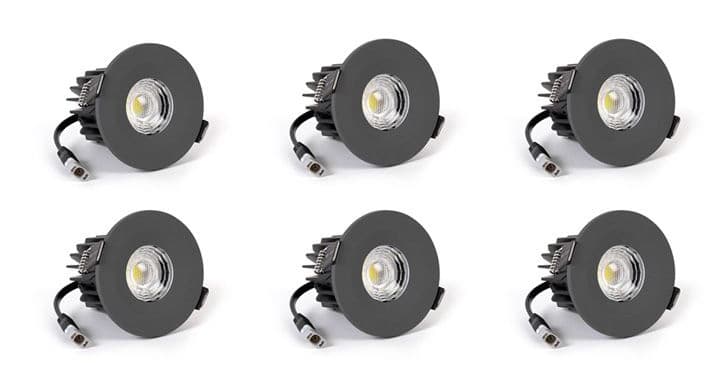 6 Pack - Soho Lighting Graphite Grey LED Downlights - Fire Rated - Fixed - IP65 - CCT Switch - High CRI - Dimmable