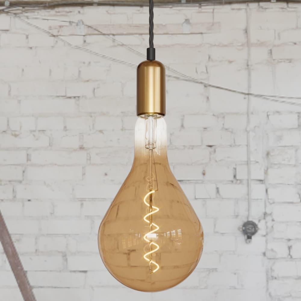 Soho Lighting Brass Bulb Holder Exposed Bulb Pendant Light With Twisted Black Cable  - Antique Brass