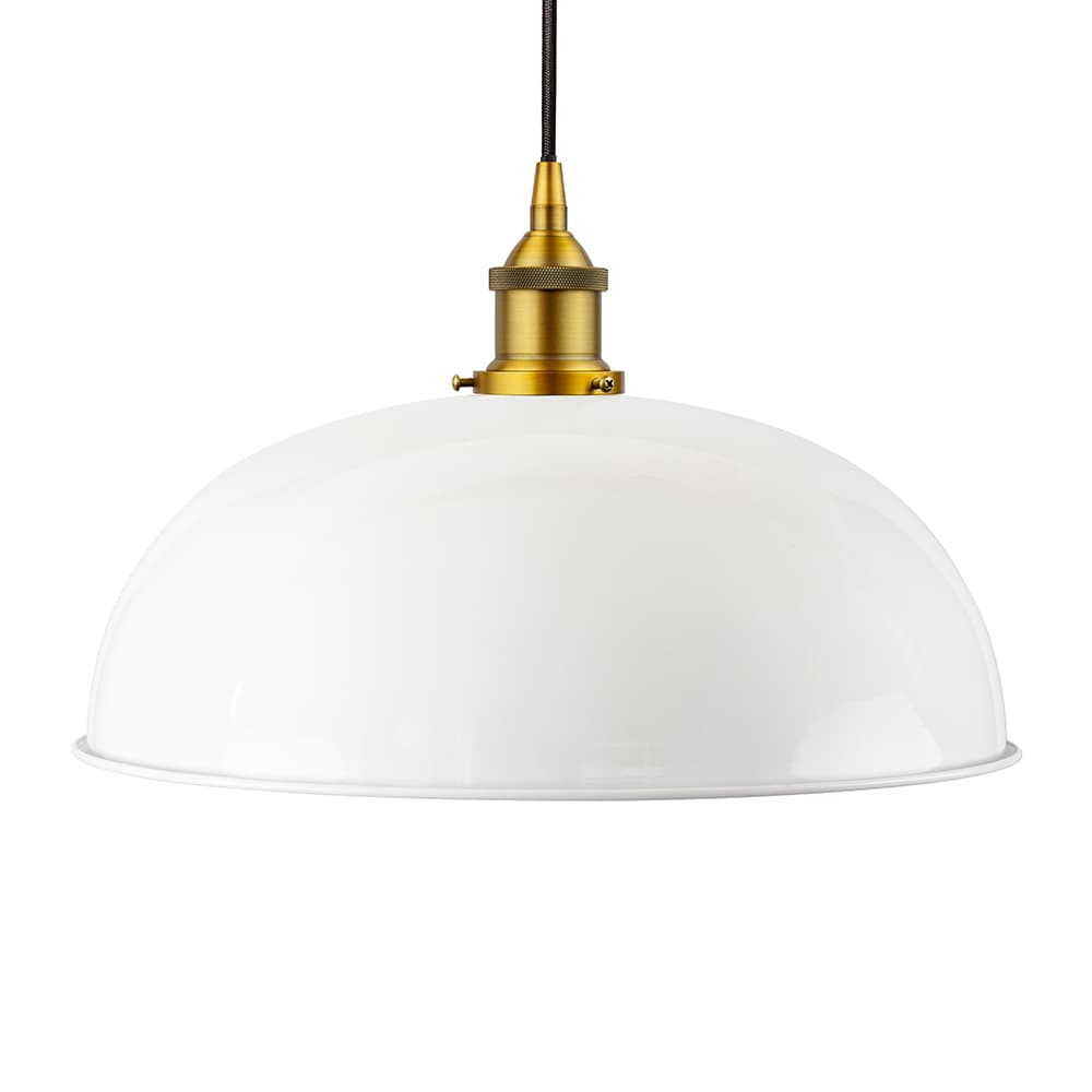 Soho Lighting White Worcester Painted Pendant Light with Antique Gold Lamp Holder and Black Round Cable