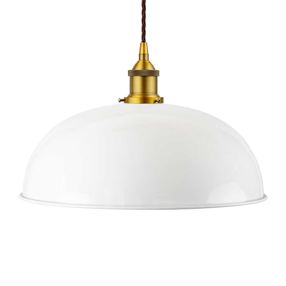 Soho Lighting White Worcester Painted Pendant Light with Antique Gold Lamp Holder and Brown Twisted Cable