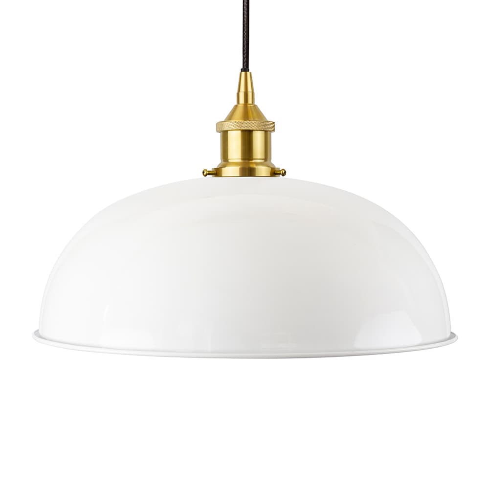 Soho Lighting White Worcester Painted Pendant Light with Polished Brass Lamp Holder and Black Round Cable