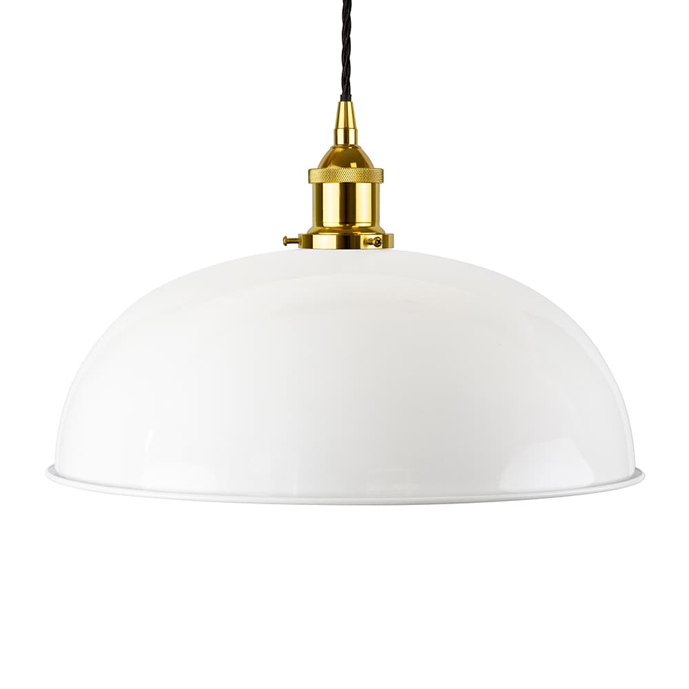 Soho Lighting White Worcester Painted Pendant Light with Gold Lamp Holder and Black Twisted Cable