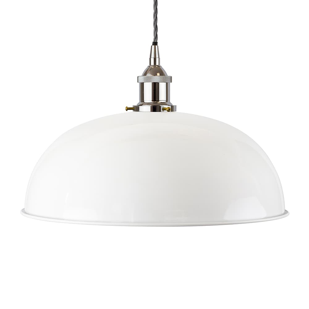 Soho Lighting White Worcester Painted Pendant Light with Nickel Lamp Holder and Grey Twisted Cable