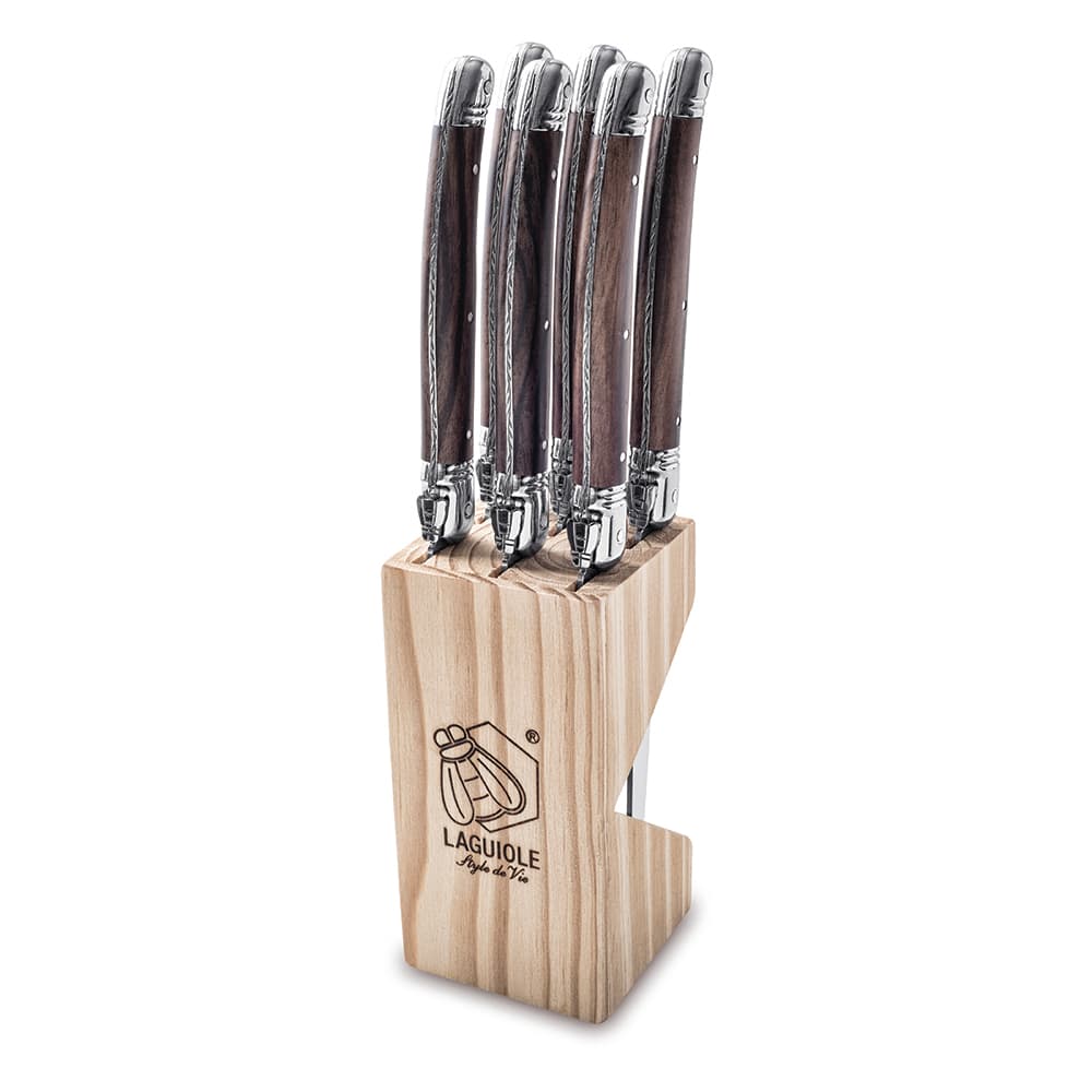 Laguiole Style De Vie Premium Steak Knives 6 Piece Set Dark Wood