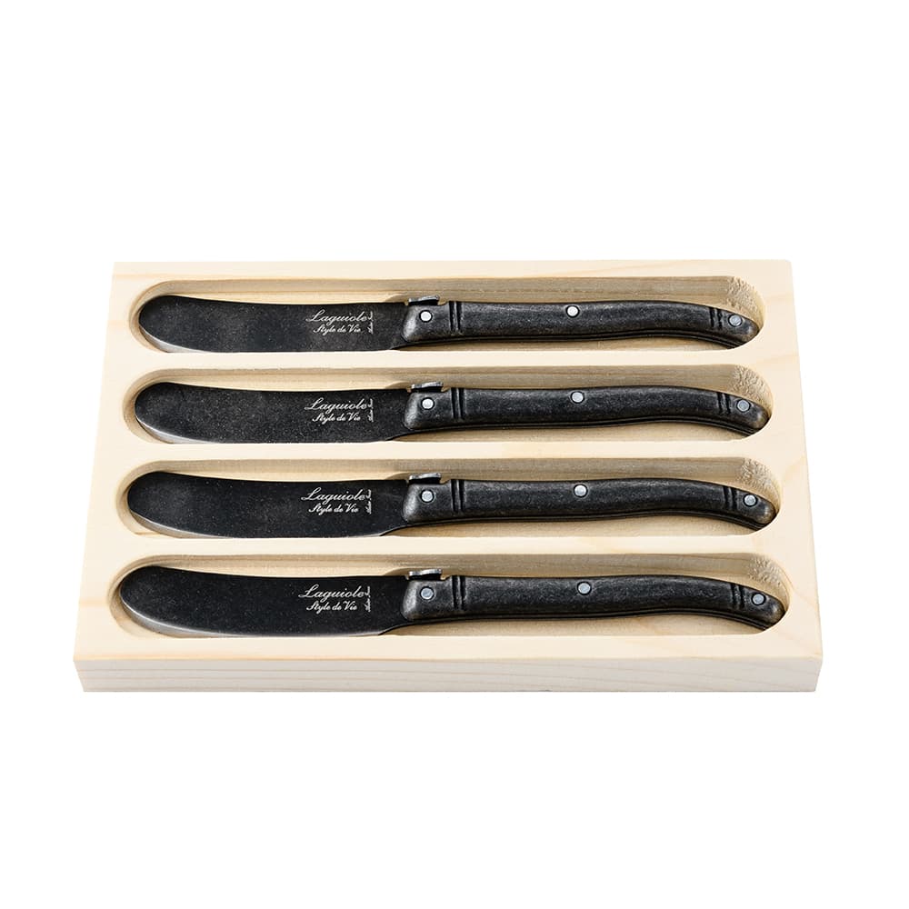 Laguiole Style De Vie Premium Butter Knives 4 Piece Set Black Stonewash