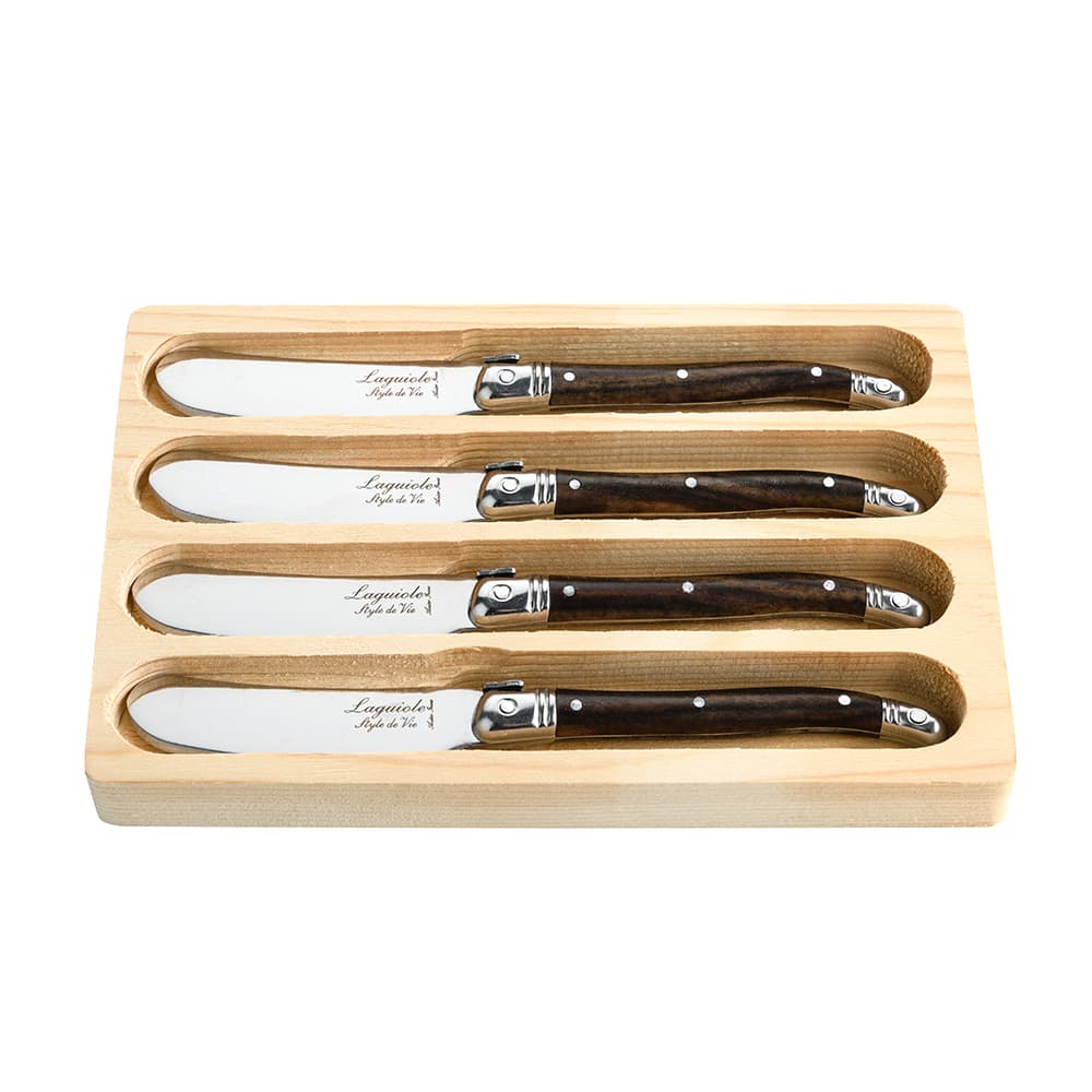 Laguiole Style De Vie Premium Butter Knives 4 Piece Set Dark Wood