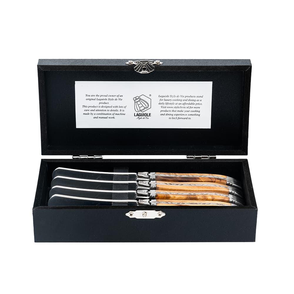 Laguiole Style De Vie Luxury Butter Knives 4 Piece Set Olive Wood