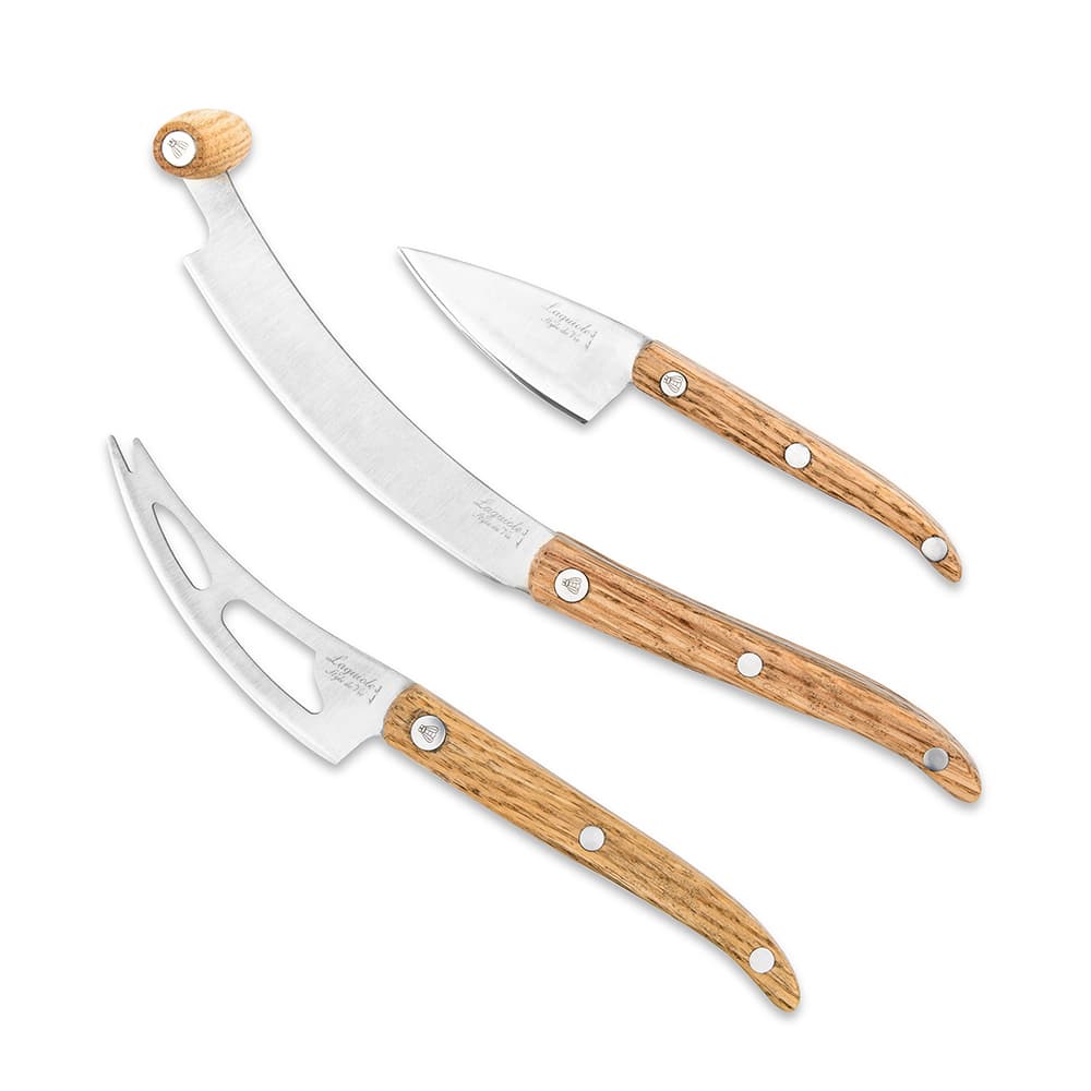 Laguiole Style De Vie Innovation Cheese Knives 3 Piece Set Oak Wood