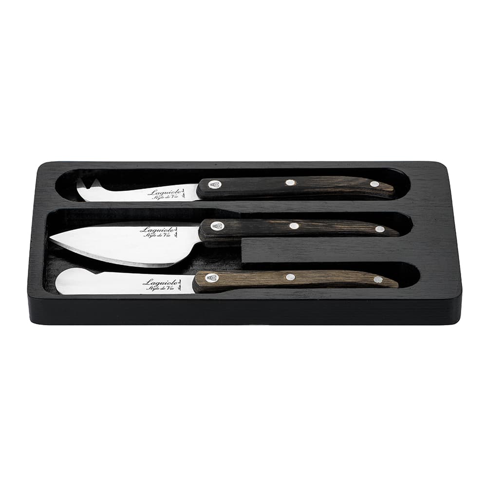 Laguiole Style De Vie Innovation Cheese Knives 3 Piece Set Grey Pakka Wood