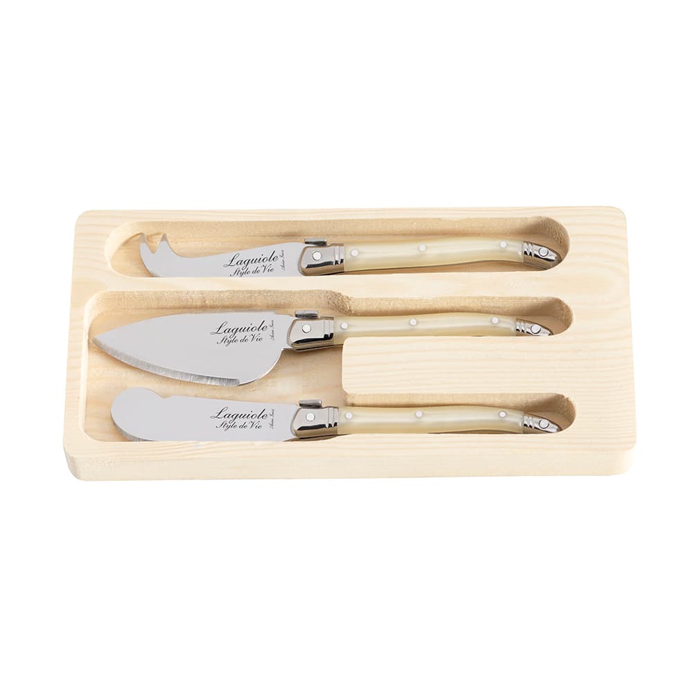 Laguiole Style De Vie Premium Cheese Knives 3 Piece Set Pearl