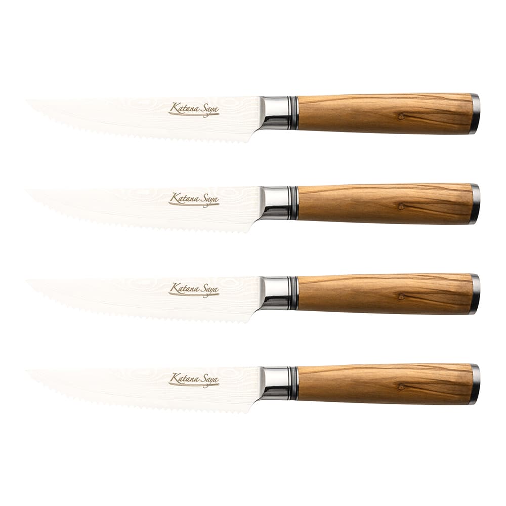 Katana Saya Olivewood 4 Piece Steak Knife Set