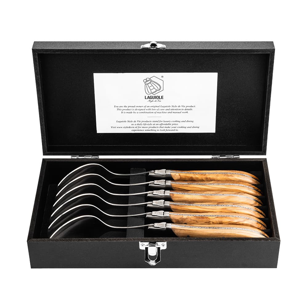 Laguiole Style De Vie Luxury Spoons 6 Piece Set Olive Wood