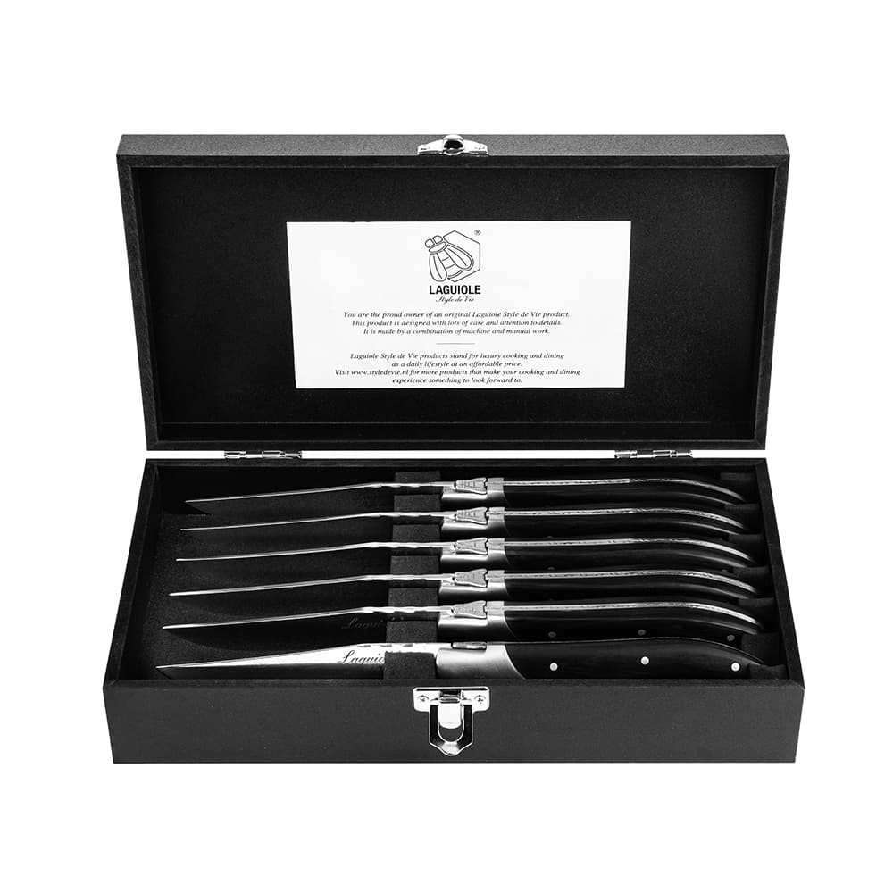 Laguiole Style De Vie Luxury Steak Knives 6 Piece Set Black Pakka Wood