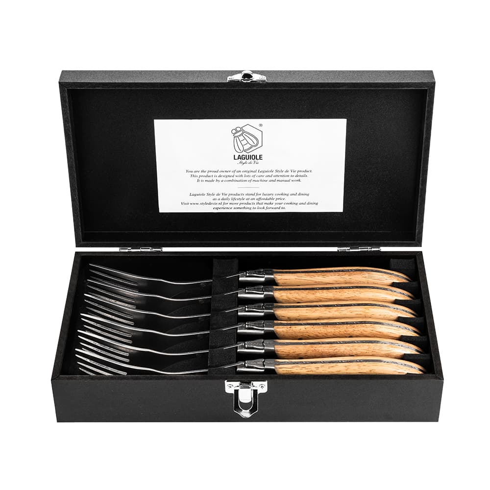 Laguiole Style De Vie Luxury Forks 6 Piece Set Oak Wood Stonewash