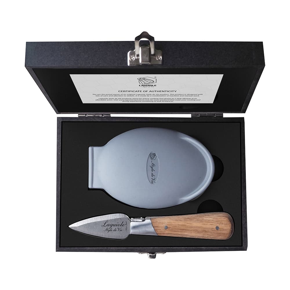 Laguiole Style De Vie Luxury Oyster 2 Piece Gift Set Oak Wood