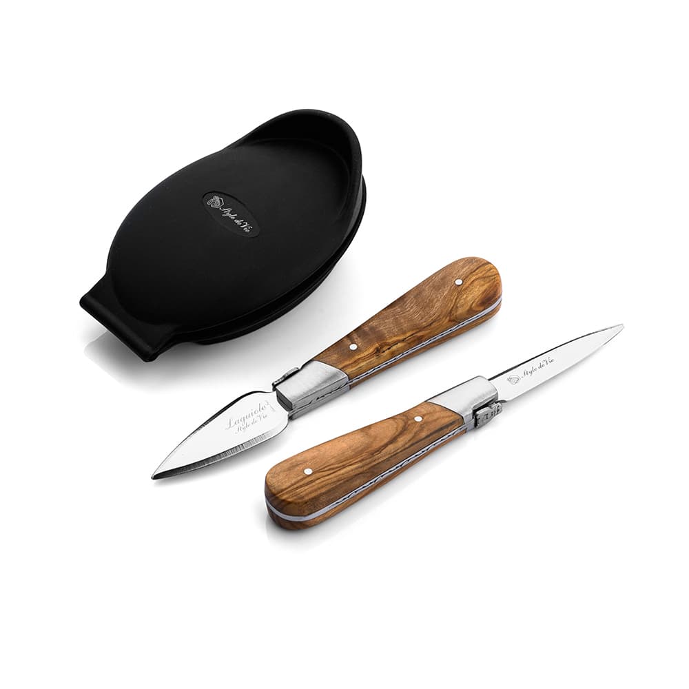 Laguiole Style De Vie Luxury Oyster 2 Piece Gift Set Olive Wood
