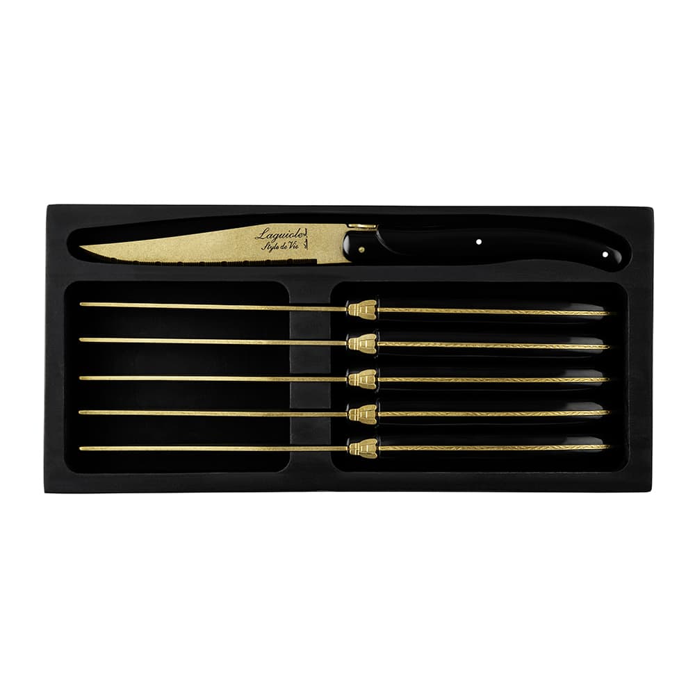 Laguiole Style De Vie Prestige Steak Knives 6 Piece Set Gold Stonewash