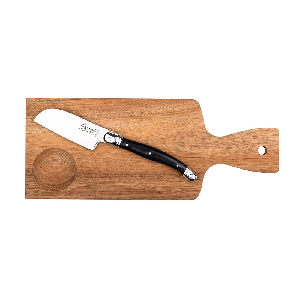 Laguiole Style De Vie Premium Santoku Cheese Knife Black with Serving Board Acacia