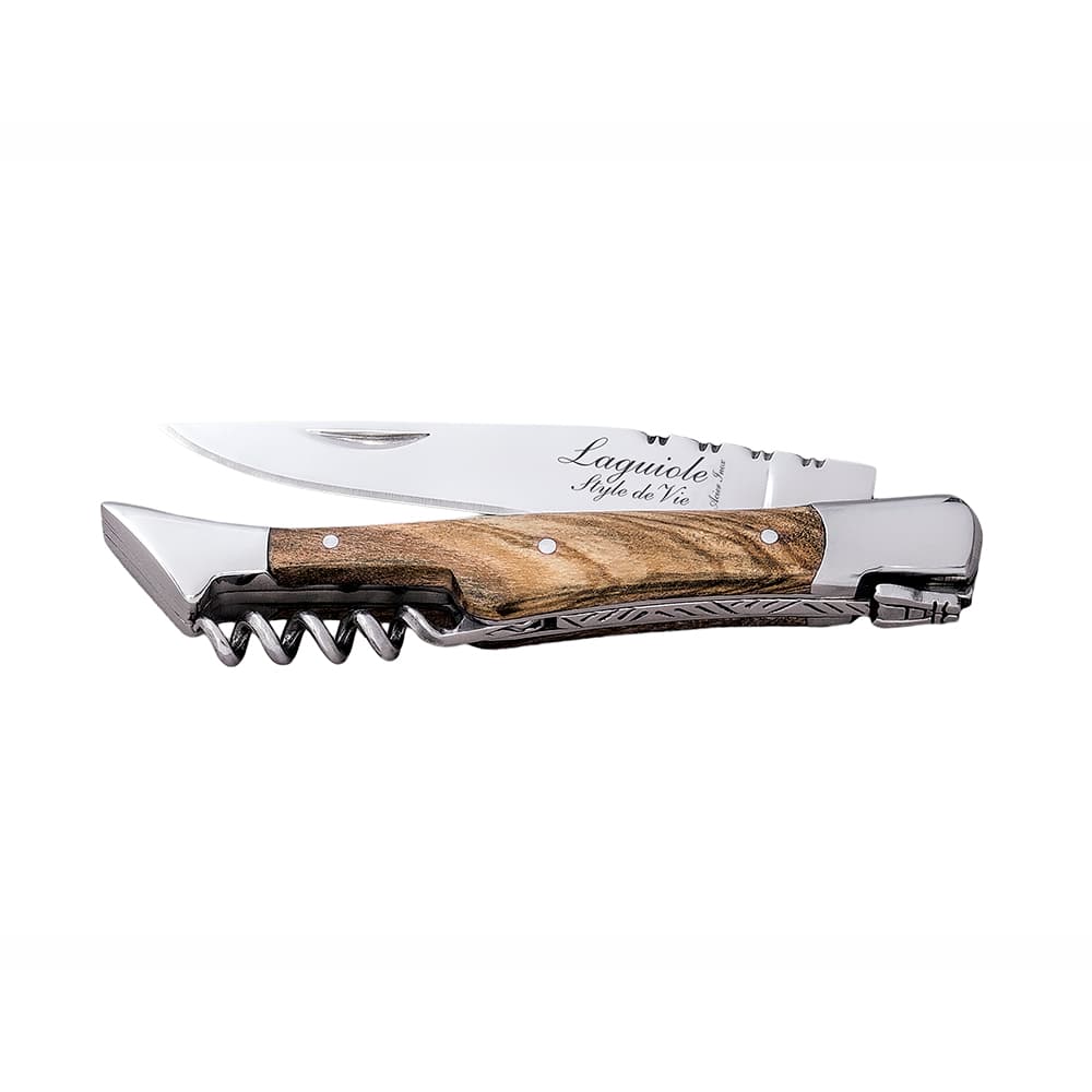 Laguiole Style De Vie Luxury Pocket Knife with Corkscrew Olive Wood