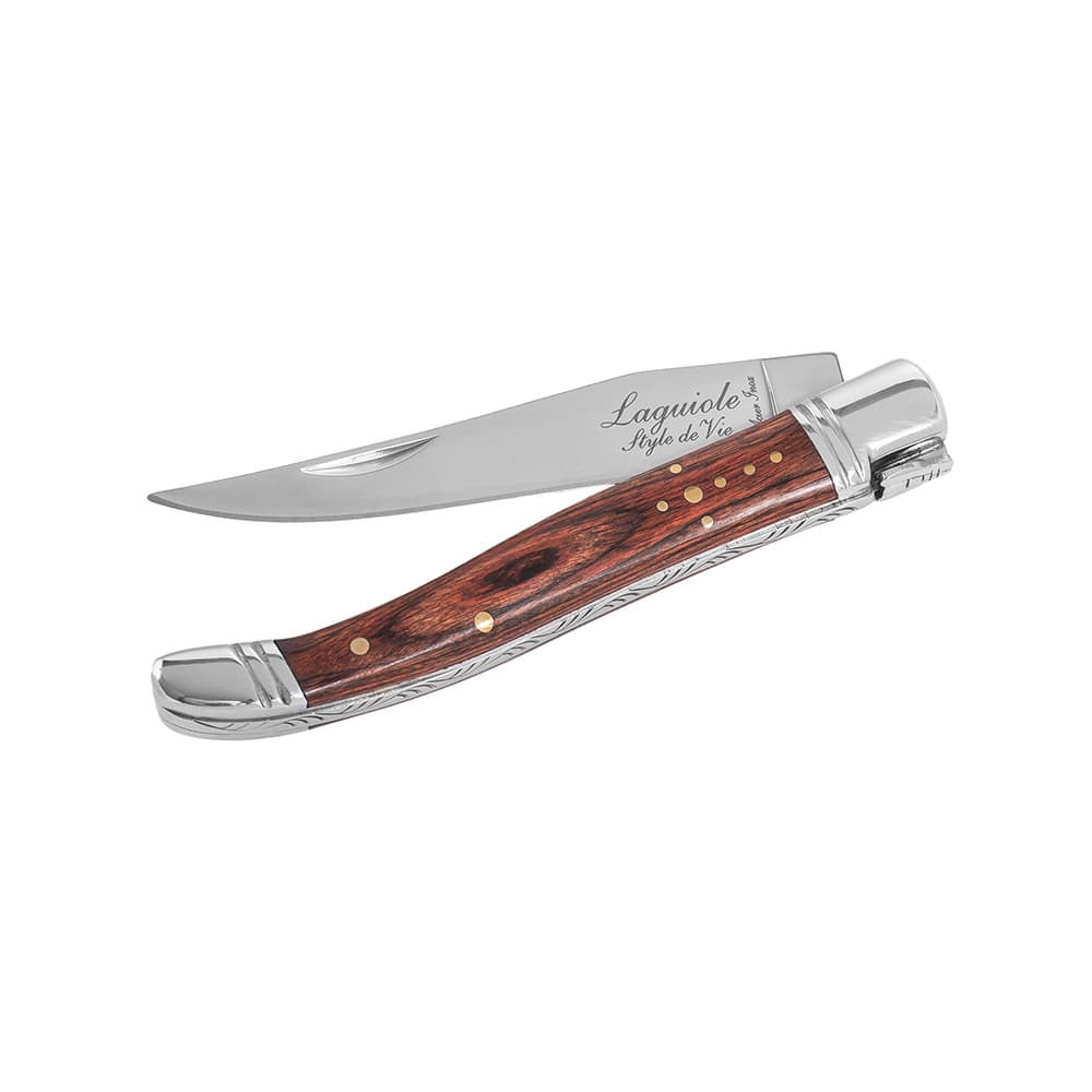 Laguiole Style De Vie Luxury Pocket Knife Rose with Sharpener and Leather Cover