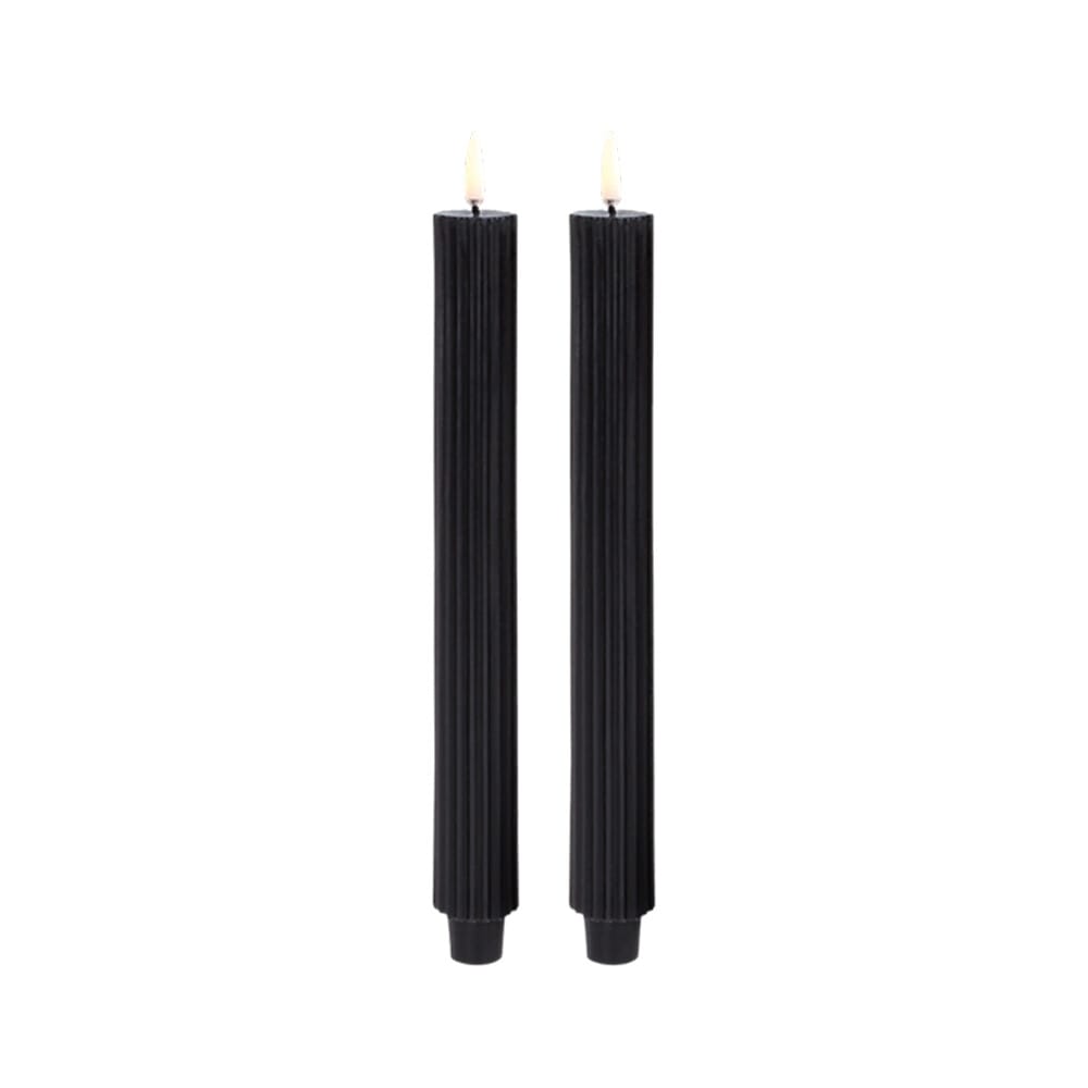 Uyuni Lighting - Taper Candle LED Grooved 2-pack 3,2x25,5 cm Plain Black/Smooth  Lighting