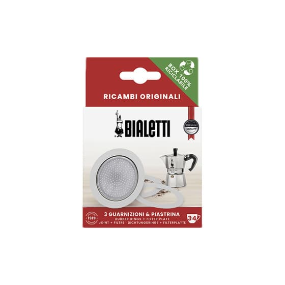 Gaskets and filter plate for Bialetti alum. 3/4-cup moka pots