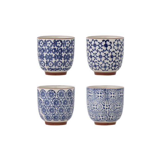 Bloomingville Blue Stoneware Karine Set of 4 Cups, 150 ml