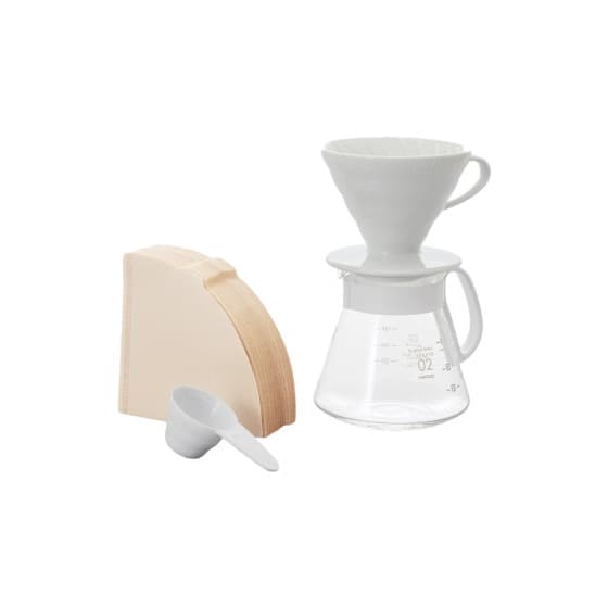 Hario V60-02 Craft Ceramic Dripper Set (Dripper+Server+Filters+Spoon) - White