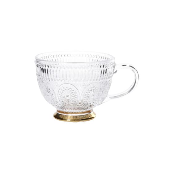 Glass cup Homla BARREL with patterns and a golden base, 360 ml