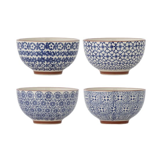 Bloomingville Blue Stoneware Karine Set of 4 Bowls, 13 cm