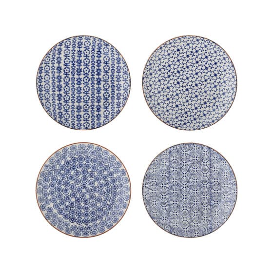 Bloomingville Blue Stoneware Karine Set of 4 Plates, 20 cm