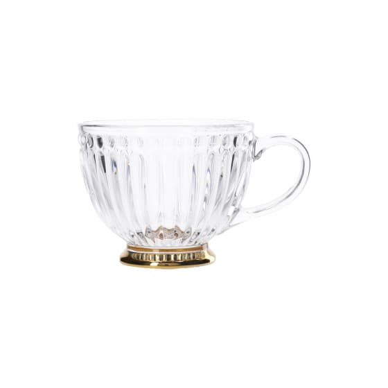 Glass cup Homla BARREL with stripes and a golden base, 360 ml