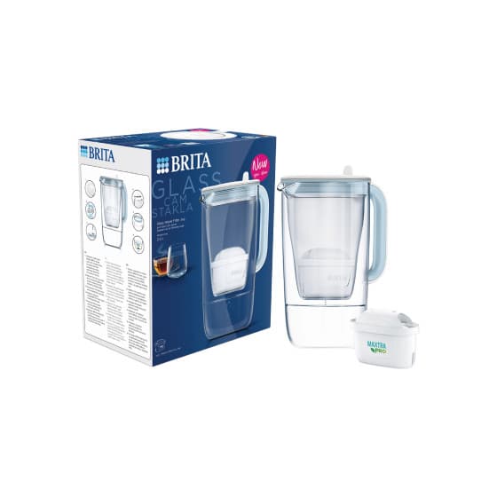 Glass water filter jug BRITA LED Maxtra Pro Blue, 2.5 l + water filter BRITA Maxtra PRO All-In-1