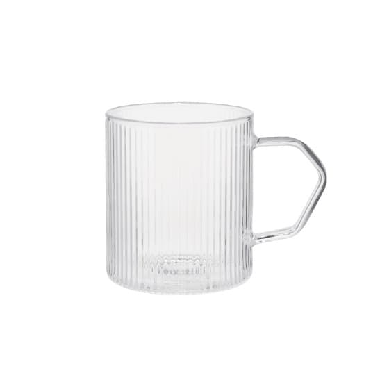 Grooved latte glass with a handle CHiATO, 320 ml – Transparent
