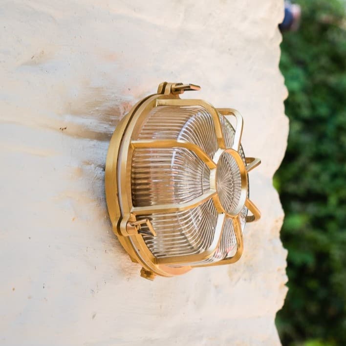 Soho Lighting Carlisle Web Prismatic Glass IP65 Outdoor & Bathroom Lacquered Solid Brass Bulkhead Wall Light