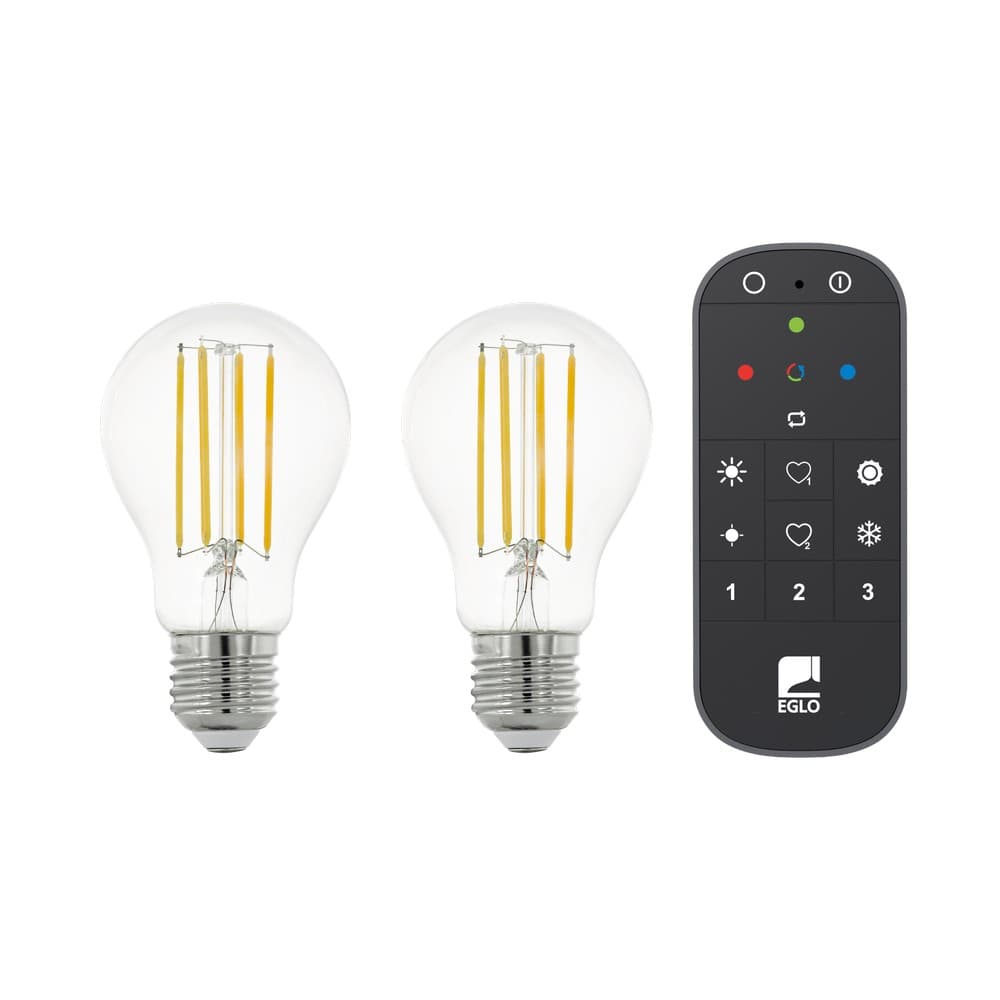 Eglo LEDE27 Clear A60 Smart Remote Control LED Bulb 6W 4000K 2 Pack