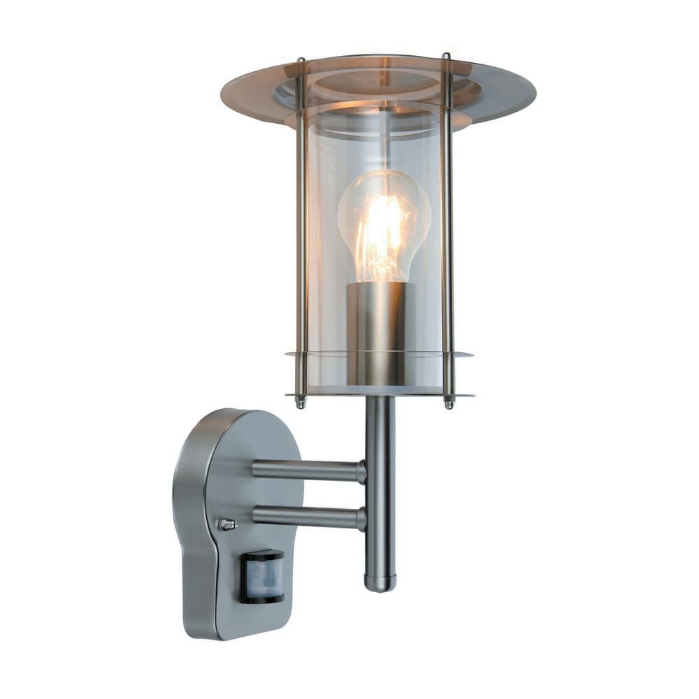 Saxby York Cylindrical Clear PIR wall IP44 60W Wall Light - Steel
