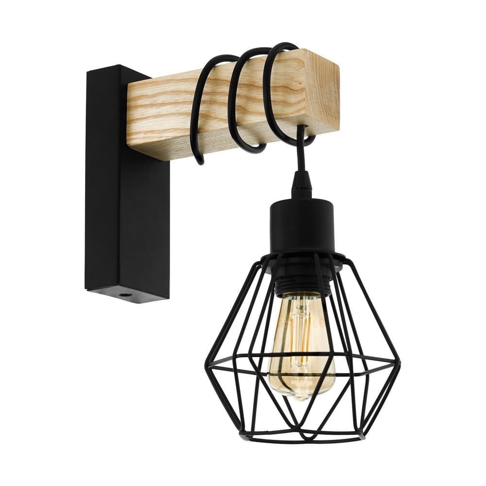 Eglo Arcadian Wood & Black Caged Wall Light - EGO Lighting