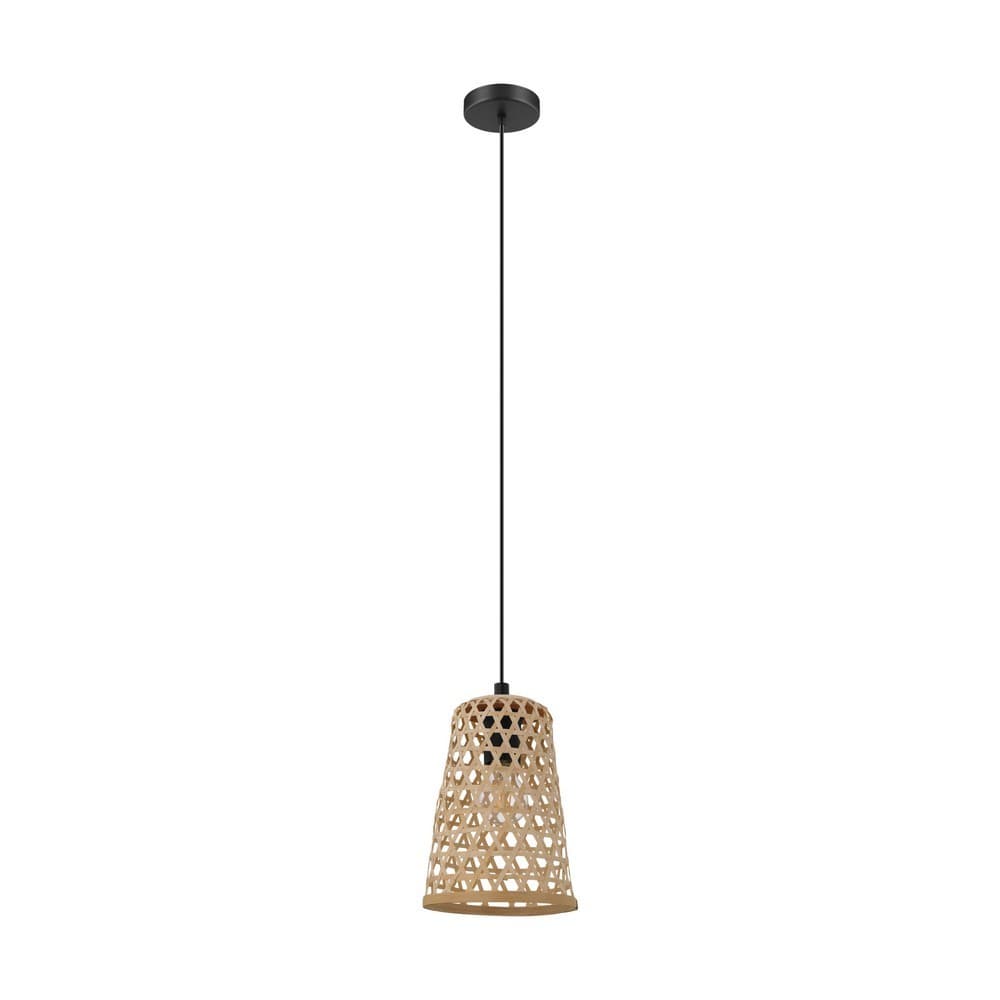 EGLO Claverdon Dome Slim Wicker Pendant Light - Black
